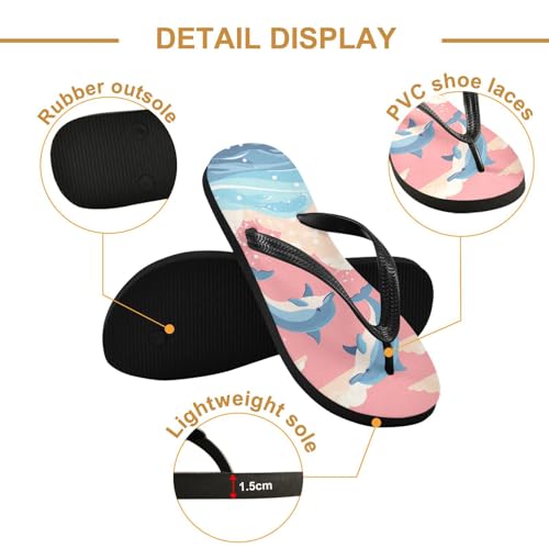Sinestour Dolphin Ocean Pink Flip Flops for Beach Thong Sandals Anti-slip Lightweight Beach Slippers for House Indoor Outdoor3