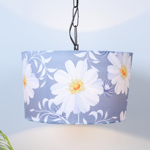 Image of Tu Casa Narcissue Floral Print Fabric Glow Pendent Light Hanging Lamp For Bedroom, Living Room, Lounge, Office, Gifting Area Without Bulb For Home Decoration (Height - 20 inch)