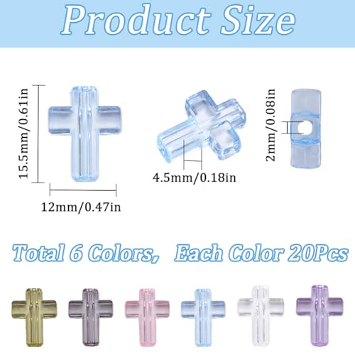 SUNNYCLUE 120Pcs Cross Beads Bulk Acrylic Crosses Beads Assorted Candy Color Clear Beads Holy Transparent Crucifix Pony Rosary Spacers Bead for DIY Earring Necklace Bracelet jewellery Making Accessori - Image 2