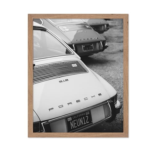 Poster Master Parked Cars Print - Classic Cars Poster - Automobile & Transportation Art - Black and White Photography Wall Design - Great Garage or Living Room Wall Decor - 16x20 Beige Framed