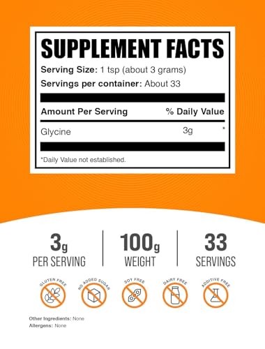 Image of BulkSupplements.com Glycine Powder - Glycine Supplements, Amino Acid Supplement - Unflavored & Gluten Free, 3g per Serving, 100g (3.5 oz) (Pack of 1)