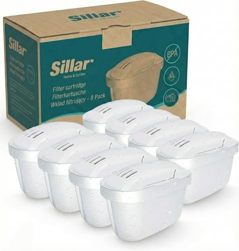 Sillar Wasserfilter Kartuschen - 8er Set - Kompatibel mit Brita Maxtra+, Marella, Elemaris, Style - BPA Frei - Effektiver Kalkfilter für reines Wasser