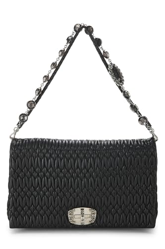 Pre-Loved Black Nappa Crystal Flap Shoulder Bag, Black
