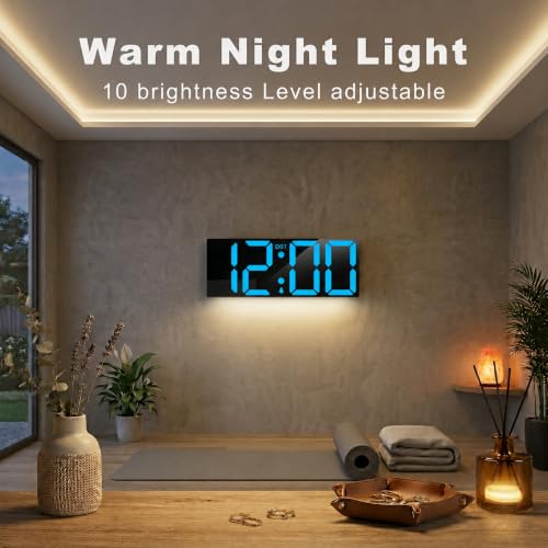 Image of JALL 22 inch Large Digital Wall Clock, Big LED Display with Night Light, Auto Dimming & DST, Giant Alarm Clock for Seniors, Elderly Parents, Gift for Mom Dad (Blue)