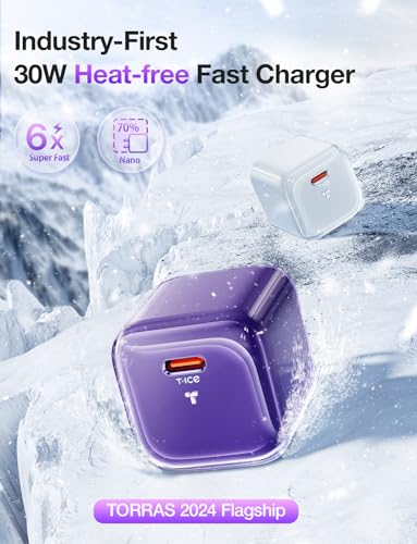 Image of TORRAS Low Temp 30W USB C Charger Block for iPhone 16 Pro Max /15 /14 /13【Heat-Free Ensure Security】【2024 GaN PD3.0 Compact】 Type C Charger Fast Charging for iPhone 16 /15 /Samsung /AirPods 4 /iPad..Purple