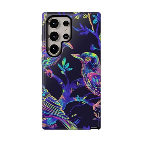 Coque oiseaux néon pour Samsung S24 Ultra style bleu urbain
