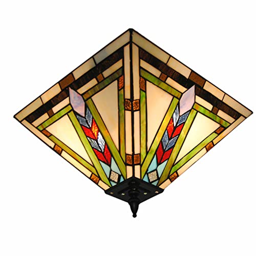 Tiffany Semi Flush Mount Ceiling Light Mission Style Hanging Lamp 2-Light 14" Wide Stained Glass Pendant Light For Dining Room Bedroom Living Room Hallway #TOP3