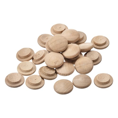 Image of uxcell Wood Plugs, 100Pcs 18 x 12 mm - Beech Wood Button Top Plugs, Screw Hole Covers, Decorative Wooden Cover for Stair Chair Craft Furniture Woodworking