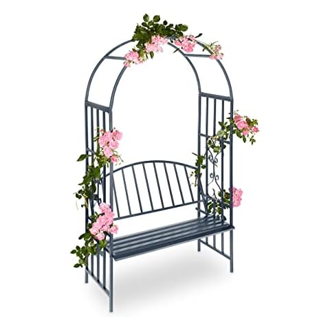 Relaxdays Black Arbour with Bench Cover