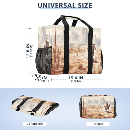 Western Desert Cowboy Large Beach Bag Waterproof Beach Tote Bags for Women Travel Gym Pool3
