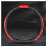 Car Leather Steering Wheel Cover for Range Rover Sport 2010-2013(Without Computer Box,Light Square), Non-Slip Wear-Resistant Steering Wheel Cover,Black-Red-D-Shape
