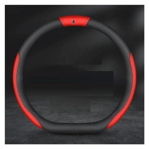 Car Leather Steering Wheel Cover for Range Rover Sport 2010-2013(Without Computer Box,Light Square), Non-Slip Wear-Resistant Steering Wheel Cover,Black-Red-D-Shape