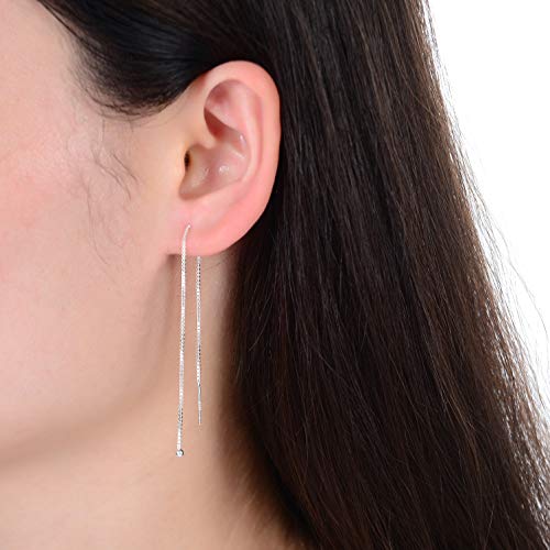 4Pcs Adabele Real Sterling Silver Threaded Ear Threader Earrings Pull Through Dangle Chain Tiny Ball Strong 4 Inch Minimalist Jewelry Anniversary Birthday Women Gift Sse72-4 #TOP3