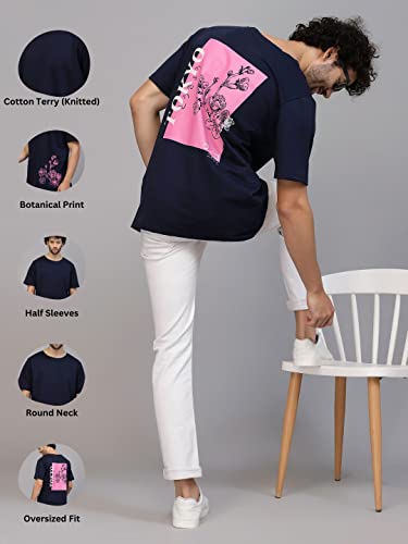 Image of Rigo Back Printed Half Sleeves Round Neck Oversized T-Shirt for Men | Drop Shoulder T-Shirt for Men | Loose Baggy Fit T-Shirt for Men