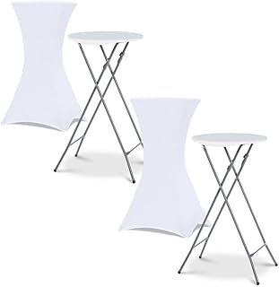 IDMarket - Lot de 2 Tables Hautes Pliantes 105 CM et 2 Housses Blanches