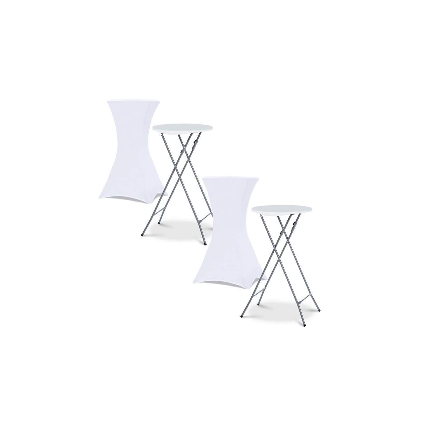 IDMarket - Lot de 2 Tables Hautes Pliantes 105 CM et 2 Housses Blanches
