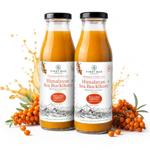 Image of First Bud Organics Sea Buckthorn Juice Concentrate 300ml - Pack of 2| Antioxidant Rich Immunity Booster | Skin Glow & Hair Health Drink