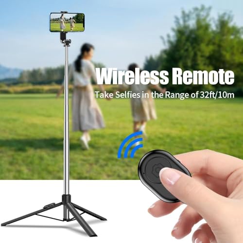 Image of 68-Inch Extra-Long Selfie Stick Tripod with Wireless Bluetooth Remote, 360 Rotation, Reinforced Stand, Extendable Phone Holder for iPhone 13 /14 /15 /16 Pro, Samsung, GoPro, Vlogging & YouTube