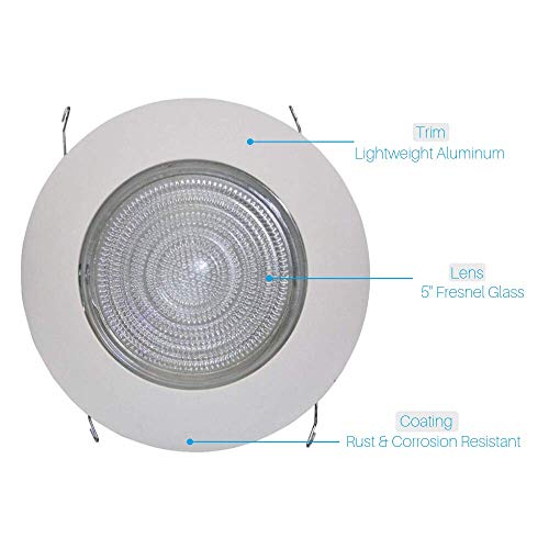 Four-Bros Lighting Flp/6Pk Shower Trim 6" Inch Fresnel Lens With White Plastic Trim-60 Watt Max. -For Wet Locations Glass Can Light Ul Listed-Pack Of 6 #TOP6