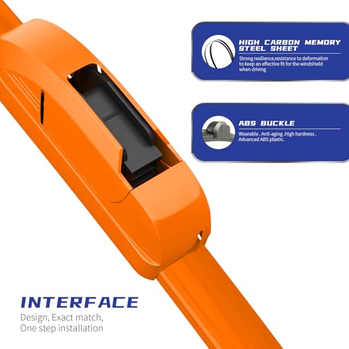 Image of OEM QUALITY 26 inch + 22 inch Premium All-Seasons Durable Stable And Quiet Orange Windshield Wiper Blades (Set of 2)