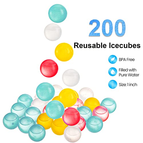 ZOOFOX 200 Pack Reusable Ice Cubes for Drinks, Colored Plastic Ice Cubes, Round Ice Cubes for Cocktails, Wine, Beer, Beverage or Coffee, BPA Free, Refreezable
