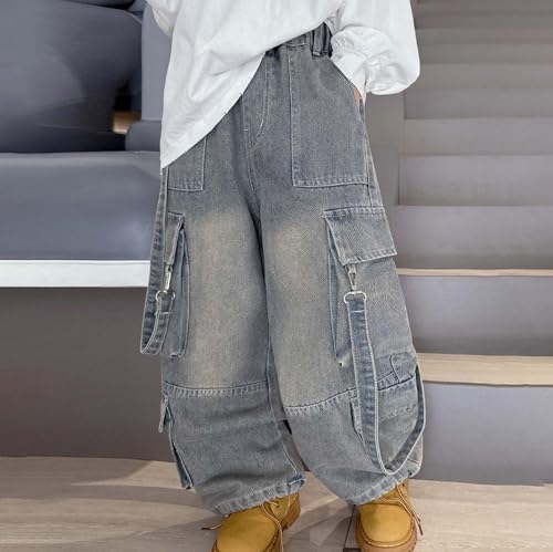 Pantalones vaqueros niño anchos running casual cargo lino 4