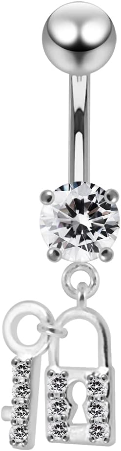 Fancy Lock Key Dangling Design 925 Sterling Silver with Stainless Steel Belly Ring - Belly Button jewelry - Navel jewelry