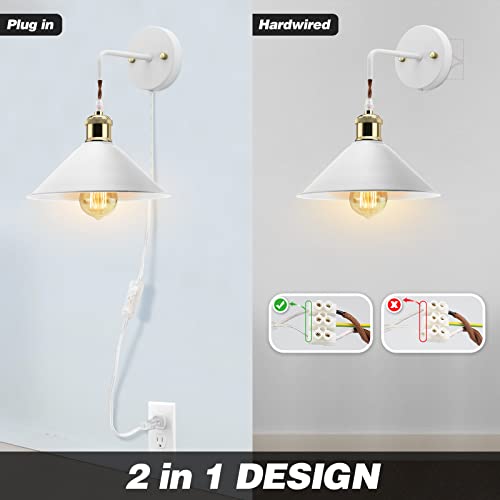 Image of KEWANNO Plug in Wall Sconces, 2PACK Wall Lamp with Plug in Cord, Plug in Wall Light Sconces, Sconces Wall Lighting Plugin, E26 Modern Wall Light Fixtures (White)