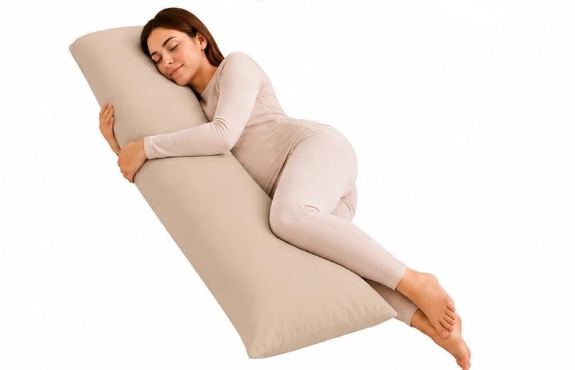 Ridas Bedding New Anti Allergenic Pregnancy Maternity Orthopaedic Hollow Fibre Filling Bolster Pillow With Free Bolster Pillow Case. (LATTE, Super King 6FT (72"))