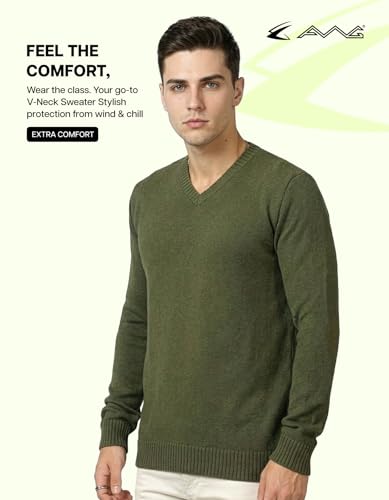 Image of AWG ALL WEATHER GEAR Men's Woolen V-Neck Full Sleeve Sweater