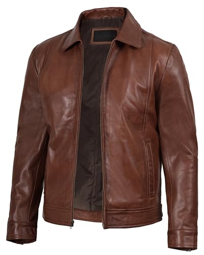 Blingsoul Vintage Style Brown Leather Jacket Men | [1100373] Wick Cognac, M