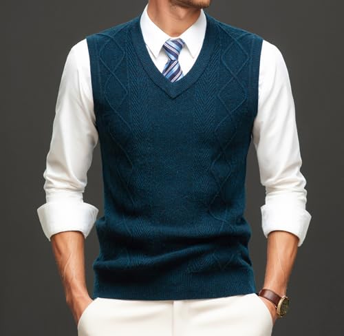 Mens Argyle Knitwear Vest V Neck Sleeveless Casual Slim Fit Pullover Knitted Sweater2