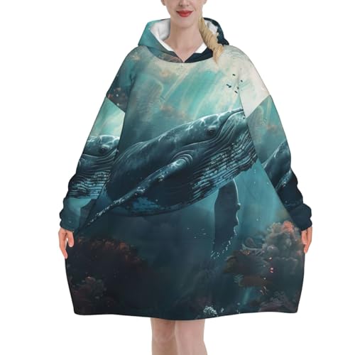 Couverture à capuche adulte imprimé baleine pour les soirées d'hiver cocooning