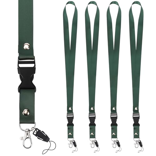 Segus Lanyard Llaves, 5 Piezas Cuelga Llaves Cuello, con Hebilla Desmontable, Cinta Cuello para Porta Tarjetas Identificativas, Silbidos, Billeteras (Verde Oscuro)