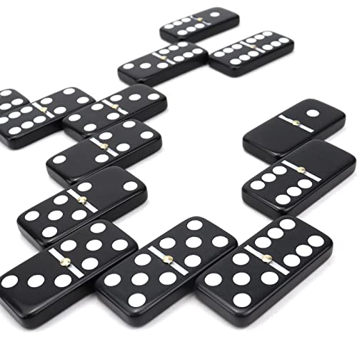 Queensell Dominoes Set For Adults - Double Six Standard Dominos Set 28 Tiles With Black Leather Case + Mexican Train Dominoes Set For Adults Tile Board Game #TOP5