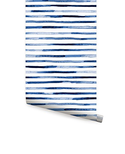 Simple Shapes Watercolor Stripes Wallpaper - Blue - Peel And Stick (6 Sheet Pack - 2X9 Feet) #TOP4