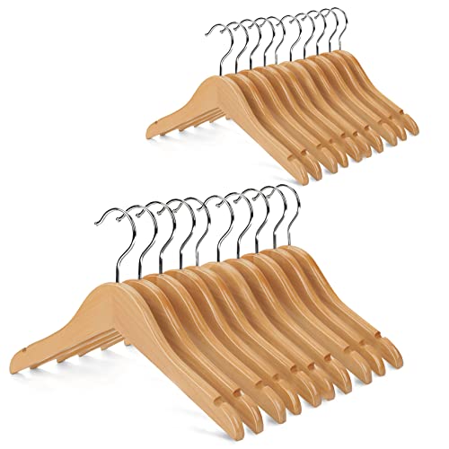Image of Nature Smile Kids Baby Children Toddler Wooden Shirt Coat Hangers with Notches and Anti-Rust Chrome Hook Pack of 20 (Natural)