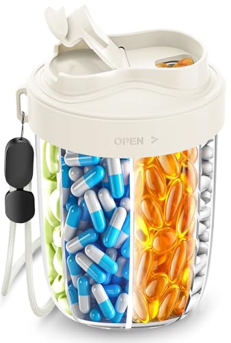 Tablettenbox 7 Tage Morgens Mittags Abends | Rund mit 7 Großen Fächern & Anti-Verwechslungs-Design | Breite Öffnung, BPA-frei & Tragbar | Für Medikamente, Vitamine, Fischöl usw (Weiß)