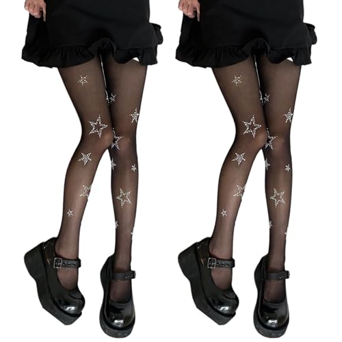 LFCFBH 2Pairs Women Star Tights, Patterned Tights, Fashion D
