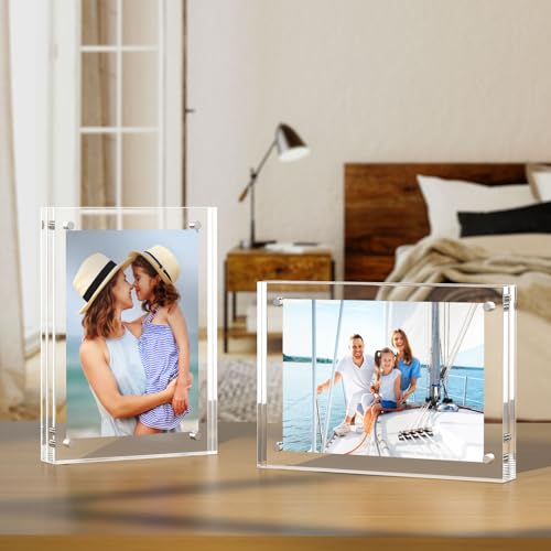 AITEE Acryl Bilderrahmen 15x20cm: Klare Doppelseitige Rahmenlose Fotorahmen, Freistehendem Schreibtisch Magnetischer Bilderrahmen