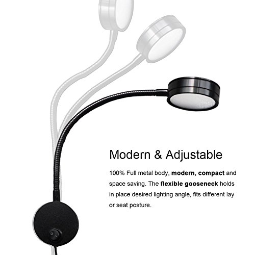 Wefoonlo 5W Wall Mounted Reading Light Flexible Gooseneck Led Sconce Lamp With Plug & Switch For Bedroom, Office, Workbench, Studio (03 Black Warm White) #TOP2