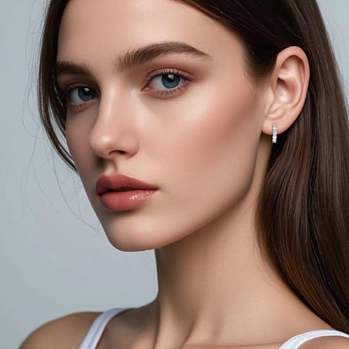 Moissanite Hoop Earrings for Women, 18K Gold Plated Sterling Silver, Lab-Created Diamond D Color VVS1, Hypoallergenic Huggie Studs for Sensitive Ears, Valentines Anniversary Jewelry for Wife2