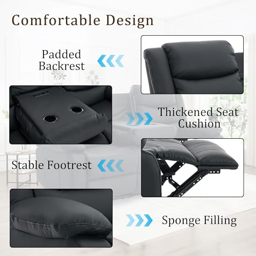 Korser Recliner Sofa, Reclining Loveseat with Console, Oversized Reclining Couch with Drop Down Table, 3-Seater Sofa with Cup Holder and Recessed Power Strip, Black - image 5