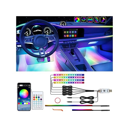 Interior Car LED Strip Light with APP Control,RGB 6 in 1 Neon Ambient Lighting Kits,Under Dash Footwell Automotive Strip Light,Car Ambient Lighting with Music Sync Dynamic Dreamcolor Chasing