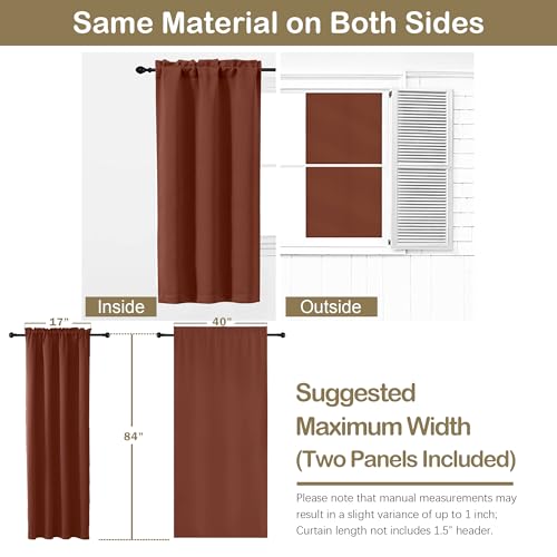 Image of Terracotta Blackout Curtains for Bedroom 84 Inch Length 2 Panels, Soft Fabric Thermal Insulated Curtains for Living Room, Dual Rod Pocket Design Modern Window Treatment Drapes, 2x40Wx84L Inches