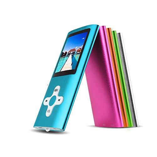 RHDTShop MP3 Player MP4 Player with a Internal 16GB Card, Ultra Slim 1.7 inch LCD Screen, Support UP to 64GB Card, Rechargeable Battery, Portable Digital Music Player, Video Player, E-Book-Blue&White