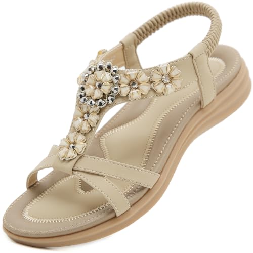 Acfoda Boho Sandalen Damen Sommer mit Weiches Fussbett Elegant Flach...