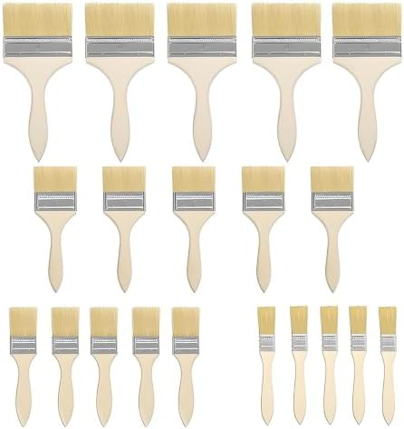 20 Stück Flachpinsel Set, 15 mm 25 mm 35 mm 50 mm Serie Lackierpinsel Holz, breit LackPinsel Holzlasur Maler Pinselset für DIY Lack Lasur, Malerpinsel Set mit Synthetikborsten für