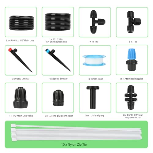 184FT Drip Irrigation System Kit, Automatic Garden Watering Kit with 1/2 Inch Hose & 1/4 Inch Distribution Tubing & Accessories for Yard, Lawn, Greenhouse, Raised Bed, Patio & Outdoor Plants by Vatony - Image 2