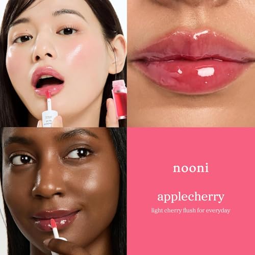 Image of NOONI Vegan Appleseed Lip Oil Set - Applecherry & Appleplum | Long-Lasting, Moisturizing, Plumping, Revitalizing for Dry Lips, Waterproof, No Peel Off, Korean Tint, 0.12 FL Oz x 2ea